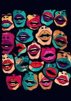 valentine woman mouth female abstract punk kiss illustration love sensual halftone poster lips modern isolated teeth lipstick print beautiful art. Generative AI.