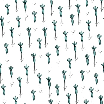 Seamless Pattern with Hand-Drawn Flower Bud. White Background with Thin-leaved Marigold Buds for Print, Design, Holiday, Wedding and Birthday Card.