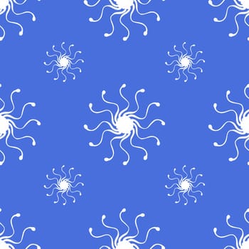 Simple Seamless Pattern with Hand Drawn Snowflakes. Digital Paper in Blue and White with Snowflakes Drawn by Colored Pencils. Winter Seamless Background for Christmas, New Year, Xmas.