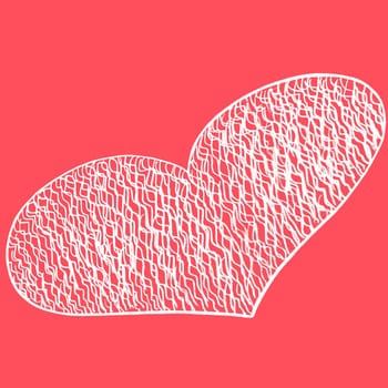 White Heart Drawn by Colored Pencil. The Sign of World Heart Day. Symbol of Valentines Day. Heart Shape Isolated on Red Background.