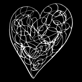White Heart Drawn by Colored Pencil. The Sign of World Heart Day. Symbol of Valentines Day. Heart Shape Drawn bu Chalk Isolated on Black Background.