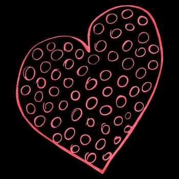 Red Heart Drawn by Colored Pencil. The Sign of World Heart Day. Symbol of Valentines Day. Heart Shape Isolated on Black Background.