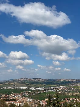 Scenic View of Camerano village near Mount Conero and Riviera from Loreto, Le Marche, Italy panorama