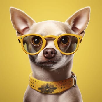 dog tie isolated fun animal purebred puppy humor pet collar cute happy little portrait background cool looking glasses yellow goggles chihuahua. Generative AI.