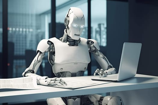 automatic paper cyber tech robot digital checklist office document laptop automation hand job part online process page technology ai artificial. Generative AI.