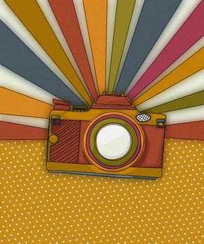 Vintage camera card, copy space background layout, vintage illustration