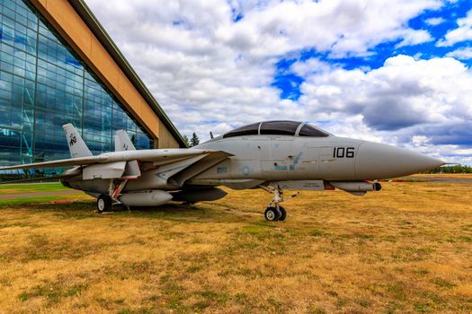 McMinnville, Oregon - August 7, 2016: US Navy Grumman F-14D Super Tomcat on exhibition at Evergreen Aviation & Space Museum.