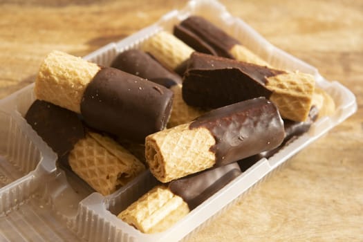 round wafer cookies with chocolate