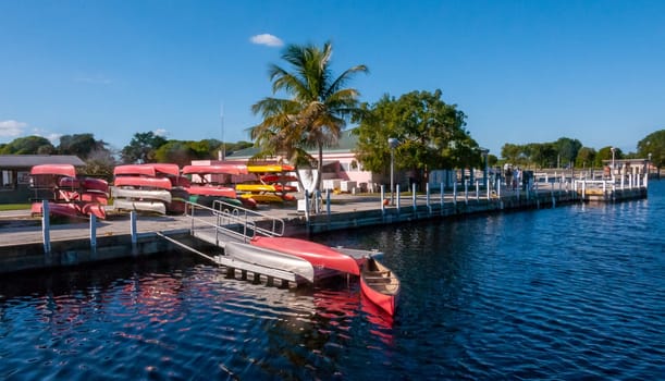 USA, FLORIDA - NOVEMBER 30, 2011: Wooden dock with kayak launch, Florida