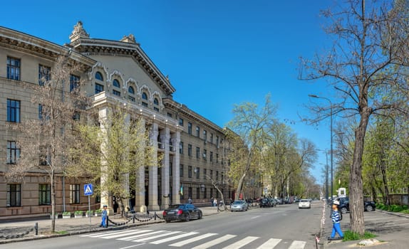 Odessa, Ukraine 18.04.2023. Historical building on the Marazlievskaya street in Odessa, Ukraine, on a sunny spring day