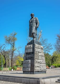 Odessa, Ukraine 18.04.2023. Monument to Taras Shevchenko in Odessa, Ukraine, on a sunny spring day