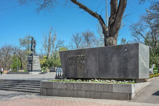 Odessa, Ukraine 18.04.2023. Monument to Taras Shevchenko in Odessa, Ukraine, on a sunny spring day