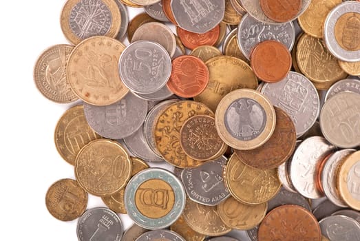 assorted coins from different countries close up