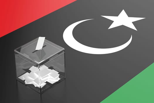 Ballot box with the flag of Libya, concept image for elections in Libya