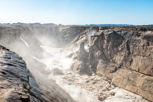 The Augrabies Falls ravine downstrean of the western most viewpoint. The Orange River is in flood