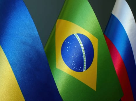 Small flag of Ukraine, Brazil and Russia.
