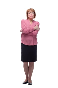 Mature woman worried about the future isolated on white background