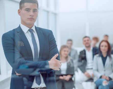 speaker is asking a question during a business seminar. business and education