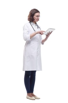 female doctor with a digital tablet. isolated on a white background.