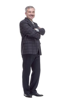 in full growth. happy mature man looking at you . isolated on a white background