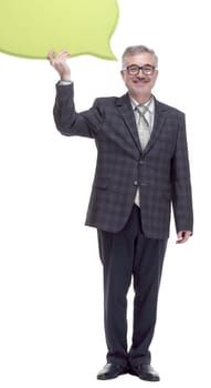 in full growth. an attractive man with a thought bubble. isolated on a white background