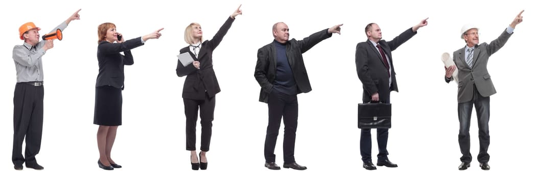 group of business people showing thumbs up isolated on white background