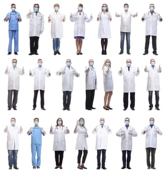 group of doctors in mask isolated on white background