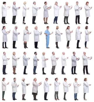 group of doctors with clipboard isolated on white background