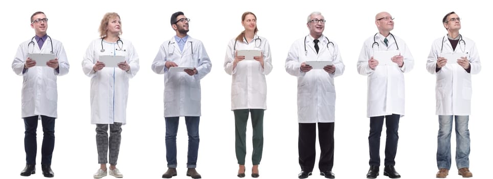 group of doctors with clipboard isolated on white background