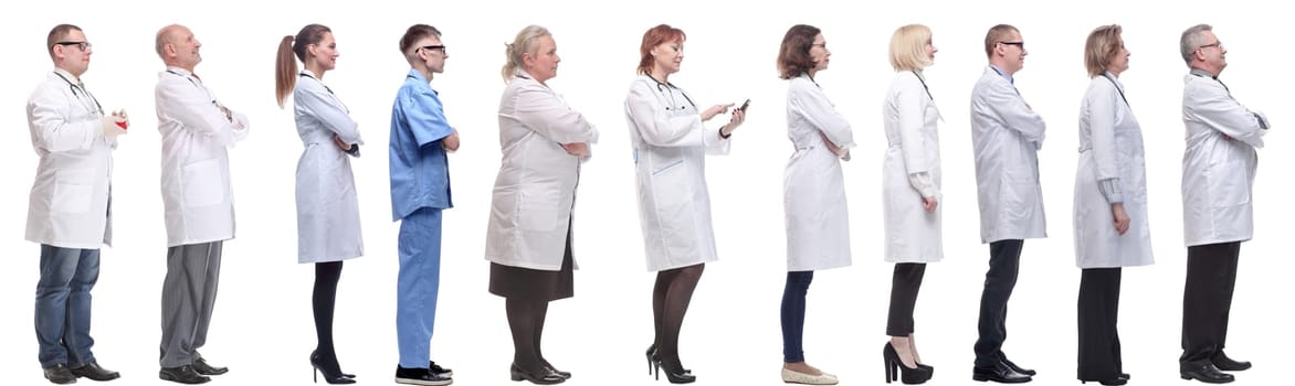 group of doctors in profile isolated on white background