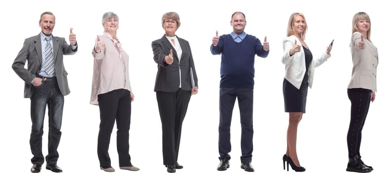 group of business people holding thumb up isolated on white background