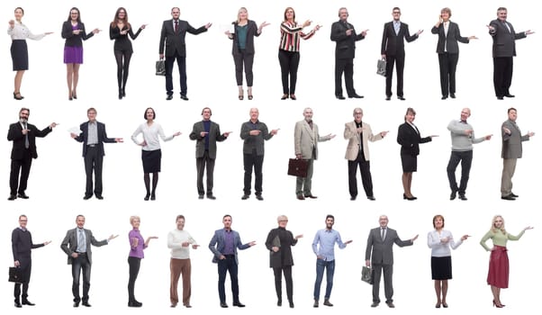 group of business people showing thumbs up isolated on white background