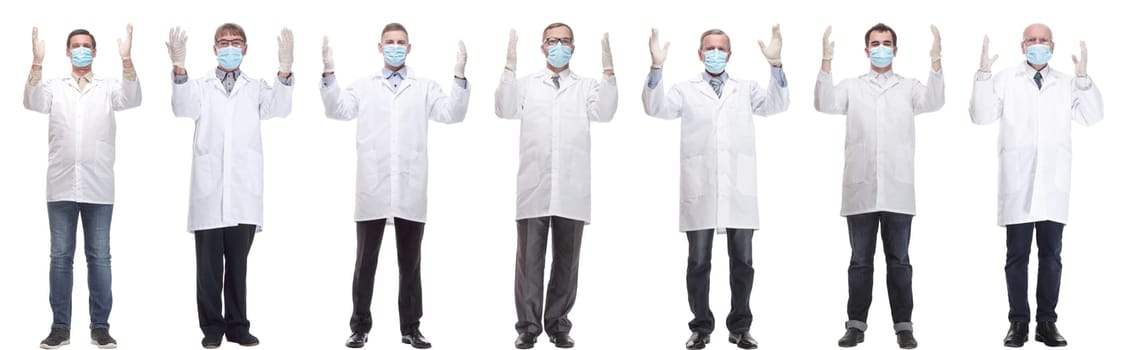 group of doctors in mask isolated on white background