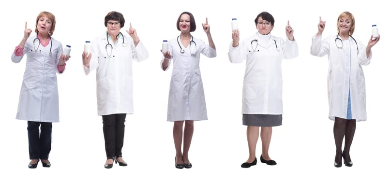 group of doctors holding jar isolated on white background