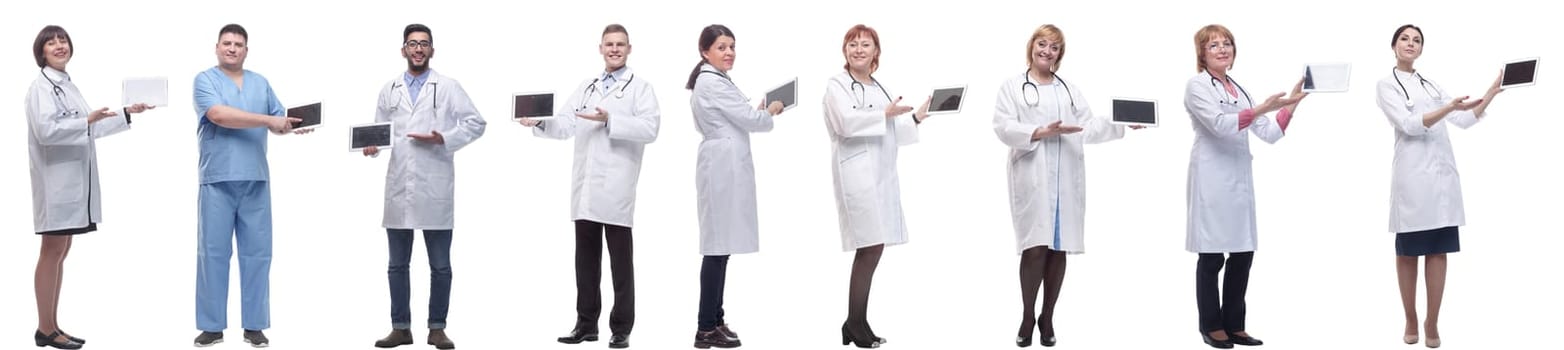 group of doctors with clipboard isolated on white background