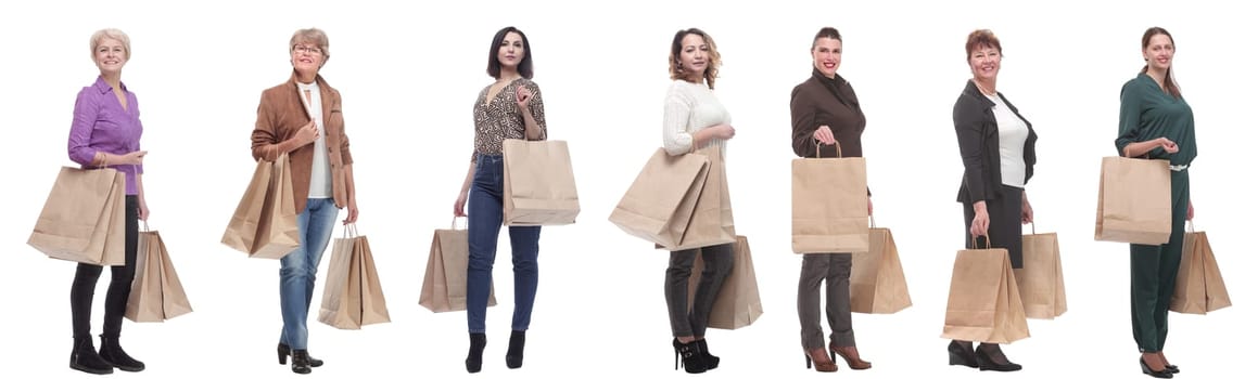 collage concept shoppers queuing isolated on white background