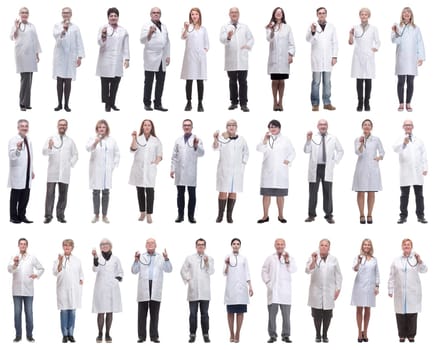 group of doctors holding stethoscope isolated on white background