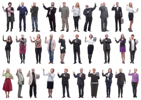 group of businessmen showing thumbs up isolated on white background