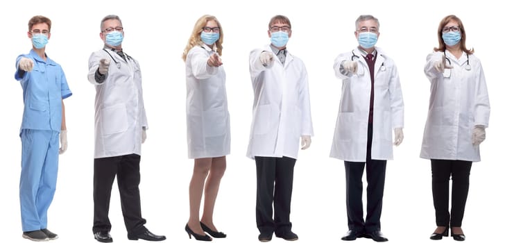 group of doctors in mask isolated on white background