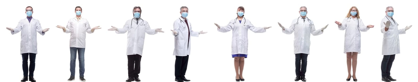 group of doctors in mask isolated on white background