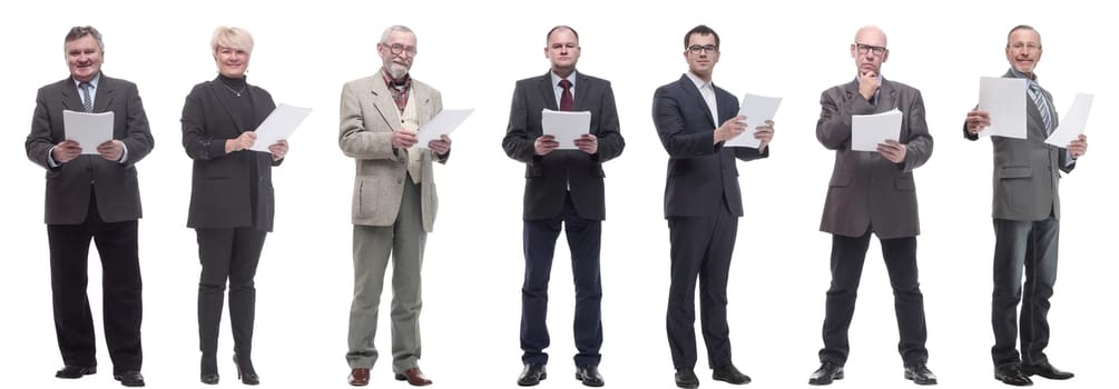 collage of people holding a4 sheet in hands isolated on white background