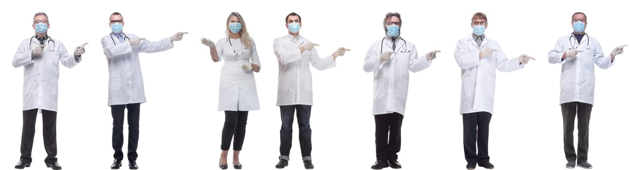 group of doctors in mask isolated on white background