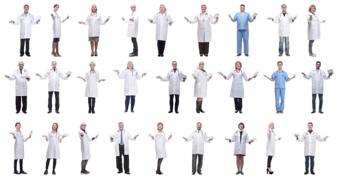 group of doctors with clipboard isolated on white background