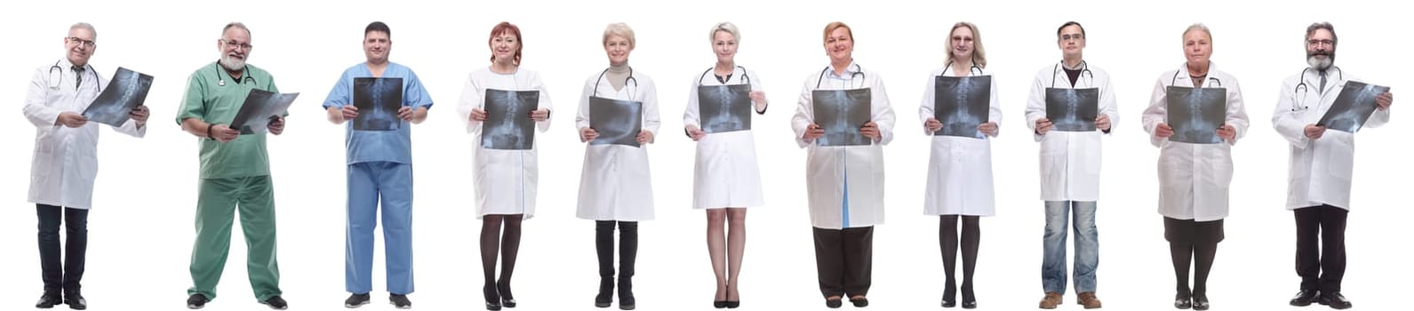 group of doctors holding x-ray isolated on white background