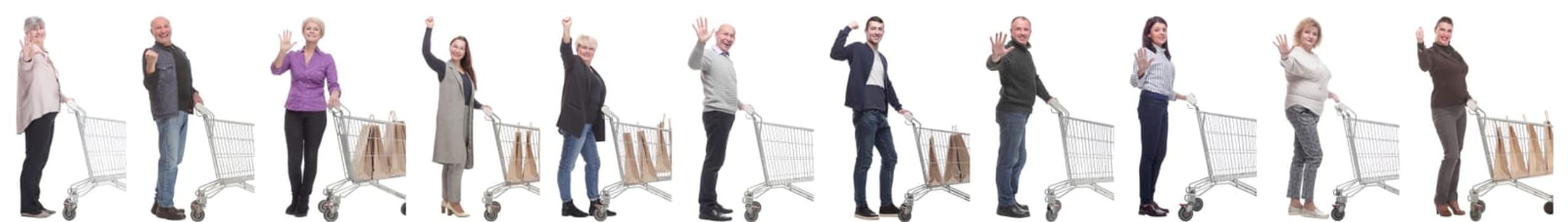 group of people with cart isolated on white background