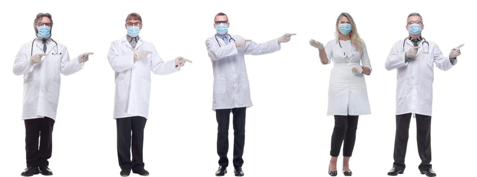 group of doctors in mask isolated on white background