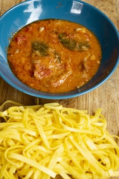 egg tagliatelle made at home with lamb ragout