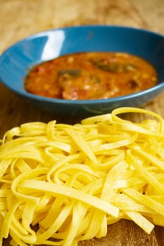 egg tagliatelle made at home with lamb ragout