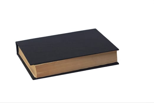 A book in a black hardcover on a white background is an empty book with a black cover on a white background.