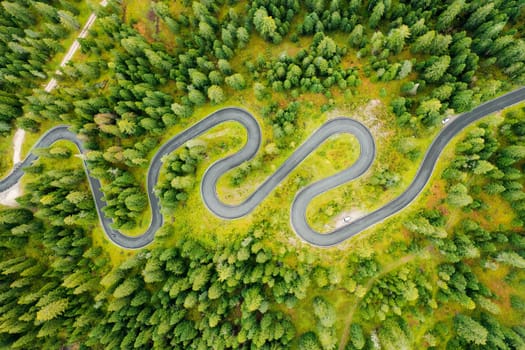 Famous Snake Road with autumn colorful landscape of Giau Pass